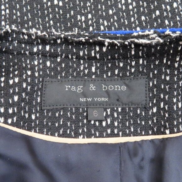 Rag & Bone Womens 6 Black Blue Wool Tweed Jacket Accent Snap Closure Zip Pockets - Picture 7 of 11